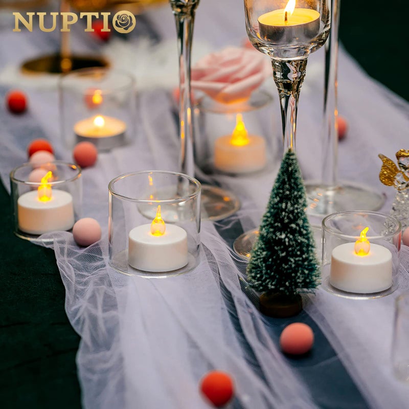 NUPTIO Clear Tealight Candle Holders: Set of 12 Glass Votive Holders - Small Floating Candleholder for Wedding Birthday Holiday Table Centerpieces Decoration (2.24 x 1.97 inch) - Image 4